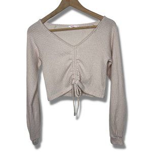ROWME | Tan Long Sleeve Tie Front Crop Top | Size S